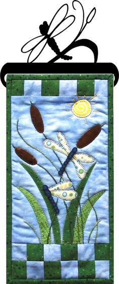 Patch Abilities Dragonfly Garden Pattern, Topper, Stand to Order (6" x 12" mini quilt) Small Quilt Projects, Dragonfly Garden, Quilted Wall Hanging, Landscape Quilt, Hanging Quilts, Garden Pattern, Garden Quilt, Doll Quilt, Machine Applique