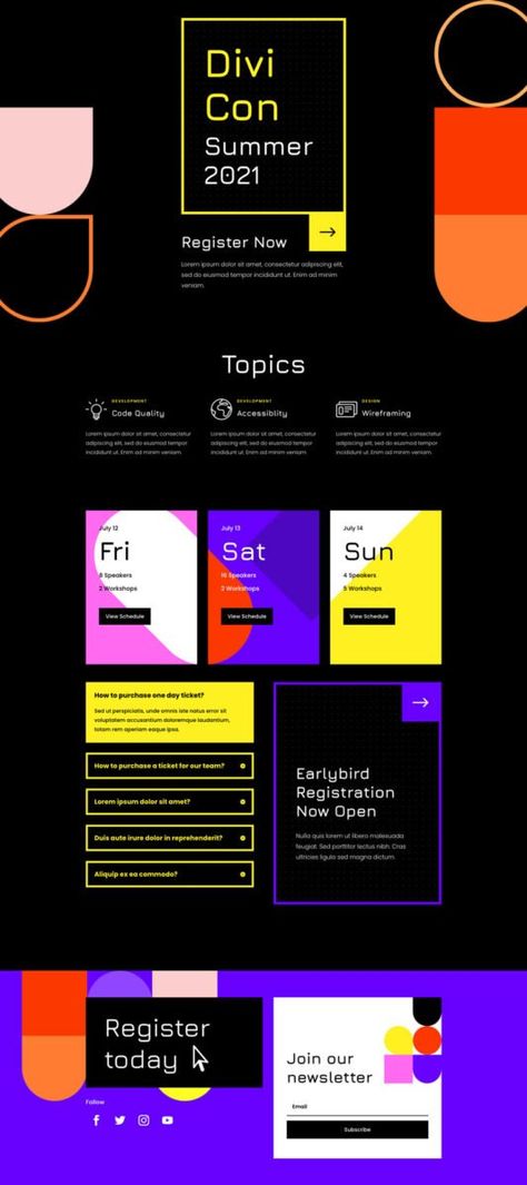 Neo Brutalism Web Design, Neo Brutalism Graphic Design, Schedule Design Layout, Event Schedule Design, Event Design Branding, Neo Brutalism, Divi Layouts, Anti Design, Conference Branding