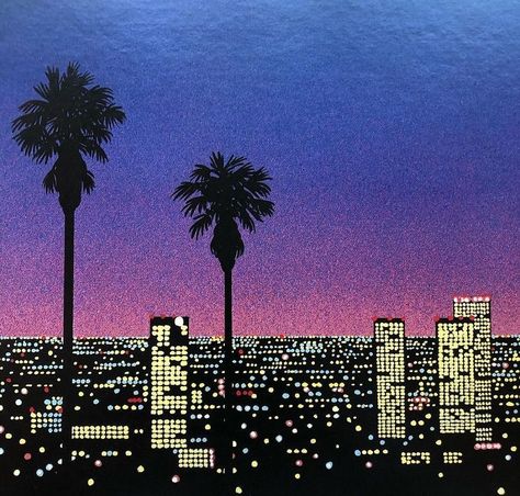 Nights like this Where you can feel the cool Pacific breeze drifting in And see the twinkling lights of the city How will you spend… | Instagram Cartoon Beach Aesthetic, Retro Tropical Aesthetic, Citypop Wallpaper, Citypop Art, Retro Sunset Wallpaper, Vice City Aesthetic, City Pop Japan 80s, Japan 80s Aesthetic, City Pop Japan 80s Aesthetic