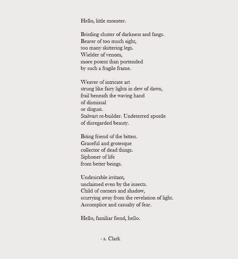 Shigé Clark on Instagram: “"upon meeting a spider"  #poetry #poem #poems #spider #spiders #poetofinstagram #poetsofig #poeticutterings #sclarkpoem #sclarkpoetry” Spider Poem, Deep Thinking, Poetry Poem, 26 Letters, Spiders, Spider Web, Poetry, Instagram Posts, On Instagram