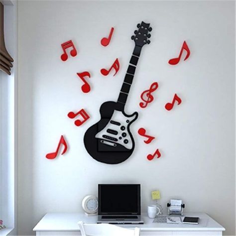 Kids Music Room, Music Classroom Decor, 3d Wall Stickers, Guitar Wall, Wall Painting Decor, 3d Crystal, Wall Drawing, Wall Paint Designs, Room Deco