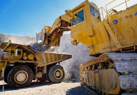 Stock Image: Large earth moving heavy equipment Earth Moving Equipment, Graphic Design Portfolio Cover, Tonka Toys, Tire Pressure Monitoring System, Mining Equipment, Heavy Machinery, Dump Trucks, Business Loans, Construction Equipment