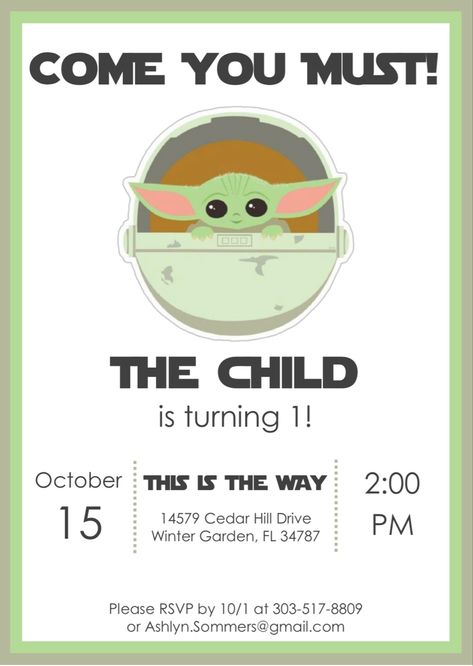 1st Birthday Boy Star Wars Theme, Starwars 1st Bday, One With The Force First Birthday Invitations, Yoda First Birthday Party, Star Wars First Birthday Invitation, Mandalorian Birthday Invitation, Star Wars Theme First Birthday, Grogu First Birthday Party, Mandalorian 1st Birthday