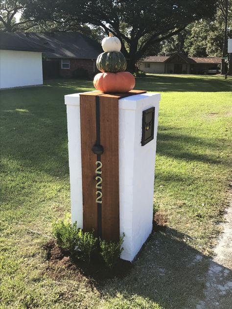 Our brick mailbox wrapped in cedar planks. Show stopper and great curb appeal! Brick And Cedar Mailbox, Brick And Wood Mailbox Ideas, Black Brick Mailbox Ideas, Cedar Mailbox Ideas, Diy Brick Mailbox Ideas, White Brick Mailbox Ideas, Modern Brick Mailbox Ideas, Stucco Mailbox Ideas, White Brick Mailbox