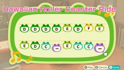 Hawaiian Roller Coaster Ride ACNH Island theme Acnh Songs, Acnh Tunes, Animal Crossing Tune Songs, Acnh Music, Hawaiian Roller Coaster Ride, Animal Crossing Town Tune, Animal Crossing Music, Disney Island, Bored Games