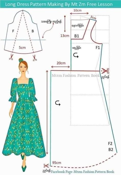 Corak Menjahit, Dress Sewing Patterns Free, Easy Dress Sewing Patterns, Sewing Clothes Women, Sewing Tutorials Clothes, Fashion Design Patterns, Fashion Sewing Tutorials, Blouse Pattern Sewing, Skirt Patterns Sewing