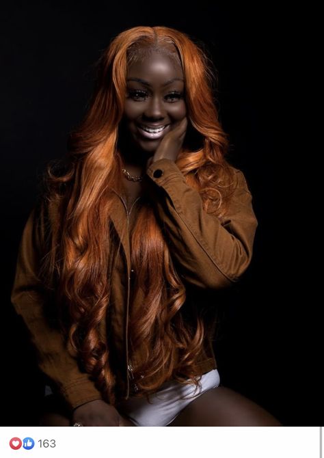 Ginger Wigs For Black Women Dark Skin, Orange Wig Black Women, Color Wigs For Black Women Dark Skin, Ginger Hair On Dark Skin Black Women, Orange And Black Braids, Dark Skin With Colored Hair, Ginger Wig On Dark Skin, Ginger On Dark Skin, Color Hair On Dark Skin Women