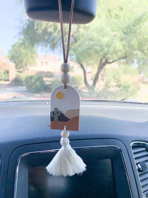 Sunset Boho Car Accessories Boho Car Decor Car Mirror - Etsy Cute Review Mirror Decor Car, Clay Rear View Mirror Decor, Clay Car Charm, Diy Car Hanging Accessories, Review Mirror Car Decorations, Diy Car Mirror Hangers, Diy Boutique Ideas, Friends Valentines Day Gifts, Diy Car Accessories