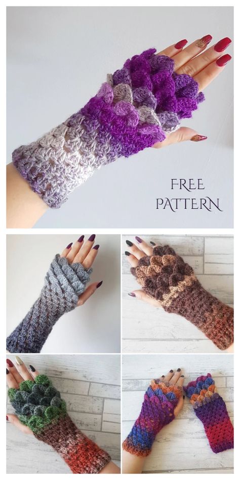 Gloves Free Pattern, Dragon Scale Gloves, Crocheted Gloves, Crochet Gloves Free Pattern, Crochet Fingerless Gloves Free Pattern, Diy Laine, Graduate Gifts, Crochet Wrist Warmers, Fingerless Gloves Crochet Pattern