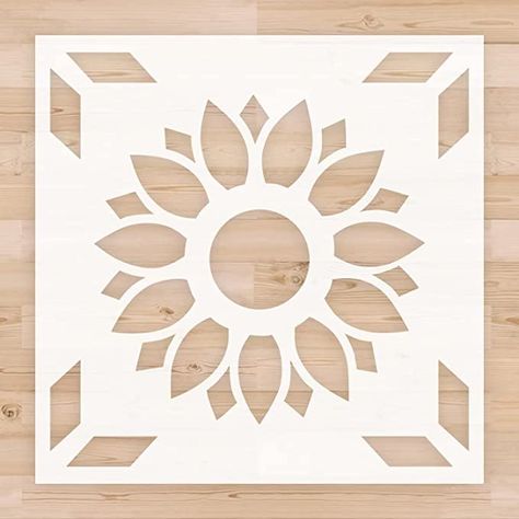 Large Stencils Templates, Stencil Sunflower, Santorini Garden, Laundry Room Floor Ideas, Sunflower Tile, Tile Stencils Diy, Stencils Design, Flower Wall Stencil, Cement Furniture