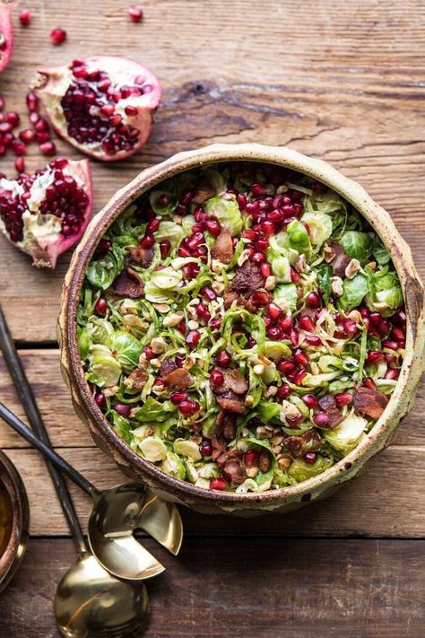 Brussel Sprout Pomegranate, Salad Thanksgiving, Cider Vinaigrette, Pomegranate Salad, Bacon Brussel Sprouts, Shredded Brussel Sprouts, Brussels Sprout, Bacon Salad, Brussel Sprout Salad