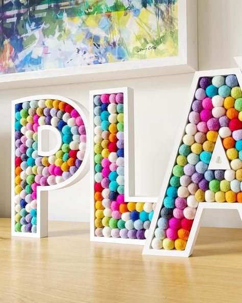 🌈Bring the fun with some extra PLAY in your life. 🌈30cm set #rainbowletters #playroomdecor #pompomdecor #playroominspiration #feltballsareamazeballs #colourfulkids Pompom Letters, Playroom Decor, Room Inspiration, Pom Pom, Felt, Rainbow, Bring It On, On Instagram, Quick Saves