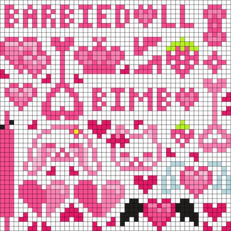 Pinkie Pie Perler Bead Pattern, Cutecore Perler Bead, Barbie Kandi, Pink Perler Bead Patterns, Pink Perler Beads, Cutecore Minecraft, Barbie Perler Beads, Pink Kandi, Melt Beads Patterns