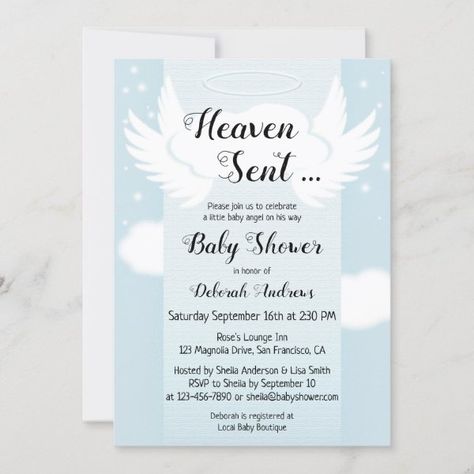 Baby Shower Heaven Sent Theme, Heaven Sent Baby Shower Invitations, Heaven Sent Baby Shower Theme, Christening Themes, Christian Baby Shower, Baptism Themes, Angel Baby Shower, Angel Theme, Baby Shower Crafts