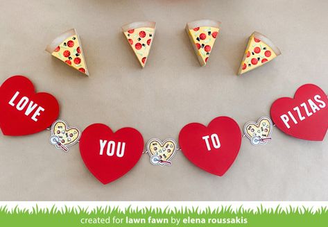 Fabulous Pizza Party Ideas with Elena - Lawn Fawn Pizza Decorations, Pizza Party Ideas, Pizza Party Decorations, Cake Slice Boxes, Heart Shaped Pizza, Cute Pizza, Heart Envelope, Make Your Own Pizza, Craving Pizza