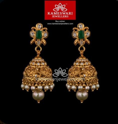 Kameswari Jewellers, Buy Earrings Online, Gold Jhumka Earrings, Gold Earrings Models, Gold Earrings Wedding, Gold Jewelry Simple Necklace, Gold Mangalsutra Designs, Gold Necklace Indian Bridal Jewelry, Gold Bridal Earrings