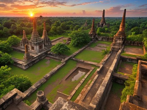 Discover Thailand's Beauty: Sukhothai Historical Park ruins at sunset Thailand Landscape, Inspiring Landscapes, Landform, Awe Inspiring, Thailand, Beauty, Ruins