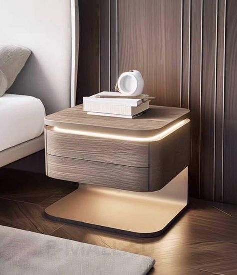 Modern Bed Side Tables, Commode Design Bedrooms, Side Unit Design, Wardrobe With Side Table, Side Table Design Bedroom, Bed Design With Side Table, Temple Unit, Side Table Decorations, Bed With Side Tables