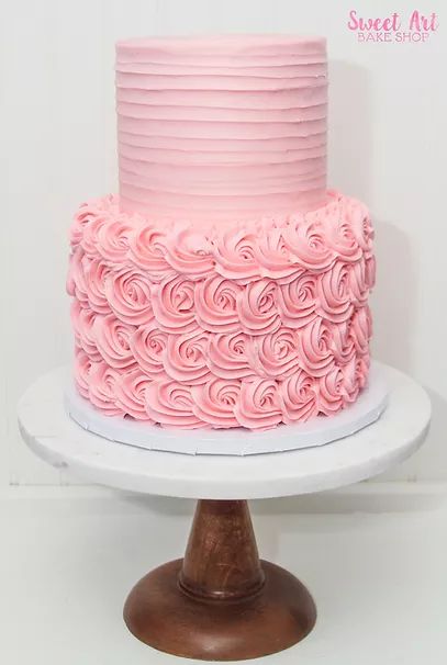 Two Tier Bridal Shower Cake, Pink Ombre Rosette Cake, Elegant Bridal Shower Cake, 2 Teir Cakes Birthday Simple, Bridal Shower Cake Ideas Simple, 2 Tier Rosette Cake, 2 Tier Pink Cake, Wedding Shower Cake Ideas, Two Tiered Birthday Cake