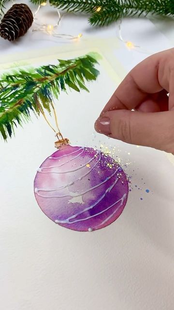 Watercolor Sphere Tutorial, Christmas Baubles Watercolor, Watercolor Christmas Balls Tutorial, Watercolour Christmas Baubles, Watercolor Christmas Bulbs, Christmas Bauble Painting, Watercolour Baubles, Watercolor Christmas Ornaments, Xmas Watercolor