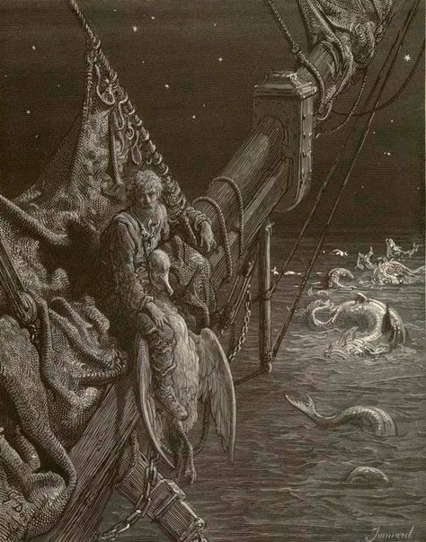 “I watched the water-snakes”, illustration by Gustave Doré for Coleridge’s Rime of the Ancient Mariner. Featured in our latest essay "Scurvy and the Terra Incognita" Paul Gustave Doré, Gustavo Dore, Rime Of The Ancient Mariner, The Ancient Mariner, Ancient Mariner, Gustave Dore, Engraving Illustration, Wood Engraving, Art And Illustration