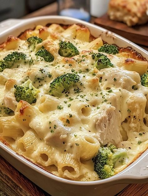 (5) Ariarecipes - Chicken and Broccoli Baked Alfredo Ingredients: 1... | Facebook Baked Alfredo, Chicken Shredded, Broccoli Bake, Broccoli Alfredo, Chicken And Broccoli, Broccoli Florets, Rigatoni, Alfredo Sauce, Rotisserie Chicken