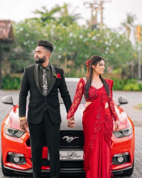 Homecoming Photoshoot, Christian Wedding Dress, Net Sarees, Reception Saree, Modern Saree, Couple Pose, Red Homecoming Dresses, Wedding Sarees, Red Saree