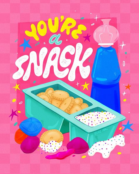 Snack Quotes, Jelly Packaging, Packaging Moodboard, Snack Illustration, Snacking Quotes, Fun Typography, Valentines Illustration, Food Cartoon, Food Illustration Art