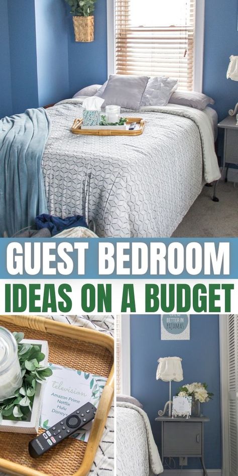 Small Bedroom Ideas For Guests Spare Room, Simple Guestroom Ideas, Inexpensive Guest Bed, How To Style Guest Bedroom, Spare Bedroom On A Budget, Small Guest Bedroom Paint Ideas, Budget Guest Room, Decorating A Small Guest Bedroom, Relaxing Guest Room Ideas