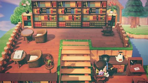 Nightcore Anime, Outdoor Library, Library Bookshelf, Animal Crossing 3ds, Cozy Places, Ac New Leaf, Animal Crossing Guide, Animal Crossing Wild World, Animal Crossing Qr Codes Clothes