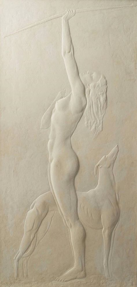 'Diana the Huntress & Greyhound' Albert Leclerc Plaster Wall Art, Relief Sculpture, Plaster Art, Mystical Art, Mural Wall Art, Figurative Sculpture, Mural Art, 그림 그리기, Sculpture Art