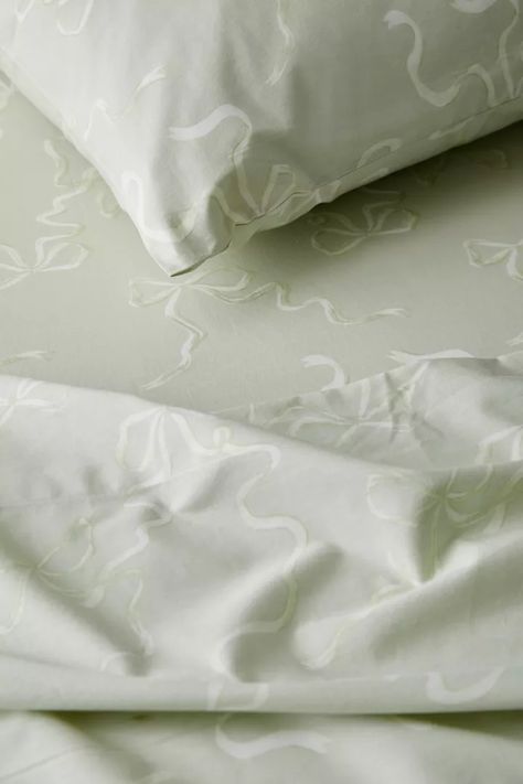 Painted Bows Sheet Set | Urban Outfitters Gata Bed Sheets, Cute Bed Sheets Target, Watercolor Bed Sheets, White And Sage Bedding, Cute Bed Sheets Aesthetic, Aesthetic Sheets, Cute Sheets, Bed Sheets Aesthetic, Aesthetic Bed Sheets