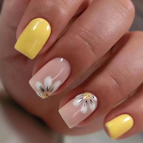 PRICES MAY VARY. 【Service Guarantee】If you have any questions about this medium press on nails with flowers design, please feel free to contact us by Email. In case of transportation damage or quality problems, REPLACEMENT guarantee is provided. 【Eco-Friendly】Our yellow fake nails are made of environmentally friendly ABS resin material, which is non-toxic, tasteless and environmentally friendly. 【Package Contents】24 PCS Press on Nails & A Nail File & Jelly Glue Stickers.(Durability of jelly glue Press On Nails Black, Colored Nail Tips, Ballet Nails, Summer Manicure, Nail Type, Nail Tip, Nail Forms, Nails Black, Yellow Nails