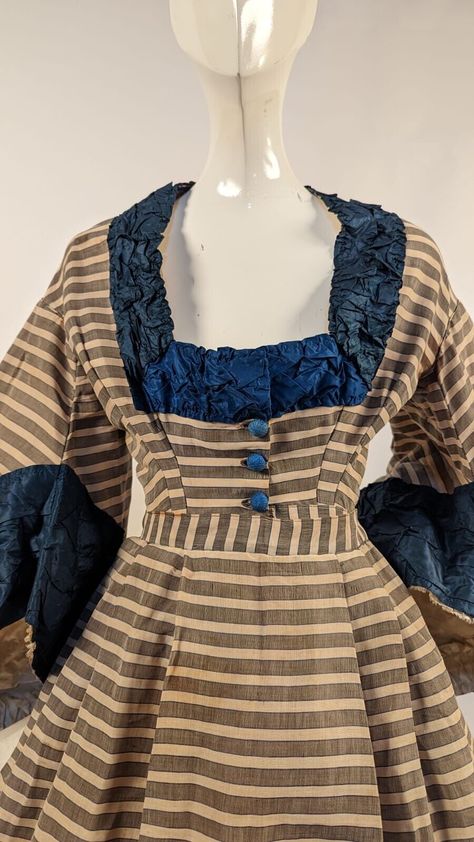 CIVIL WAR STRIPED Bengaline Dress W Mega Massive Pagoda Sleeves  $795.00 - PicClick Pagoda Fabric, Dress And Gloves, Victorian Colors, Hoop Skirt, Cotton Kaftan, 1970s Dresses, Taffeta Dress, Antique Dress, Silk Taffeta