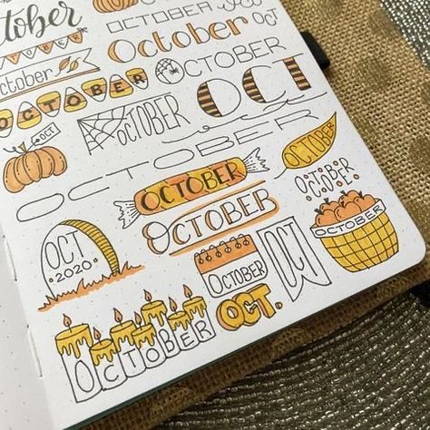 October Journal Header, October Tracker Bullet Journal, October Title Ideas, October Headers Bullet Journal, Halloween Title Ideas, October Font Bullet Journal, October Bujo Ideas, October Doodles Bullet Journal, September Header