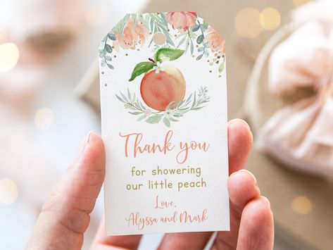 Editable Peach Floral Baby Shower Thank You Tag Favor Little Peach Summer Girl Baby Shower Printable Digital Download Template A608 One Sweet Peach Birthday, One Sweet Peach, Peach Birthday, Blossom Watercolor, Youre A Peach, Tag Print, Peach Blossom, Sweet Peach, Party Favor Tags