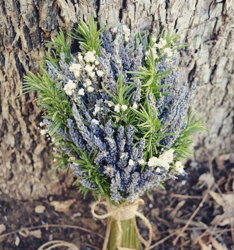 Rustic Romance Wedding Bouquet- Dried Lavender Bouquet, Fresh Rosemary Bouquet, Twine, Burlap, Lace Wedding Bouquets Lavender, Rustic Romance Wedding, Bouquet Champetre, Rustic Bridesmaids, Lavender Bouquet, Rustic Wedding Bouquet, Wedding Reception Food, Rustic Bouquet, Rustic Romance