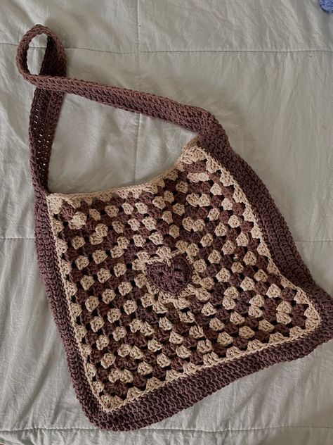 crochet, crochet tote, crochet tote bag, crochet heart, crochet granny square, granny square, crochet inspo, tote bag, tote, custom tote, heart tote bag Crochet Tote Granny Square, Crochet Tote Bag Granny Squares, Cute Crochet Tote Bag, Granny Square Tote Bag Pattern, Brown Crotchet, Brown Crochet Bag, Crochet Granny Square Tote Bag, Crochet Tote Bags, Crochet Totes