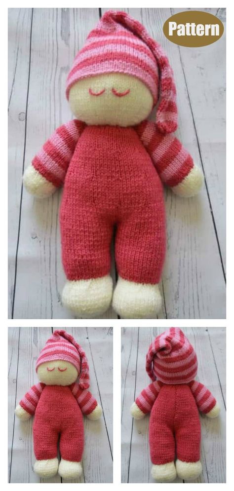 The adorable Sleepy Baby Doll Free Knitting Pattern is a fairly easy knitting pattern to create for little ones in a variety of colors. Free Download Crochet Patterns, Loom Stuffed Animals, Free Knitting Patterns Toys Easy, Easy Toys, Teddy Clothes, Knit Baby Doll, Knitting Dolls Free Patterns, Knitted Dolls Free, Teddy Bear Knitting Pattern