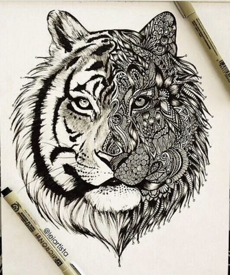 Tiger Lion Mandala, Tier Tattoo, Petit Tattoo, Mandalas Drawing, Mandala Tattoo Design, Tattoo Feminina, Tiger Art, Tiger Tattoo, Mandala Design Art