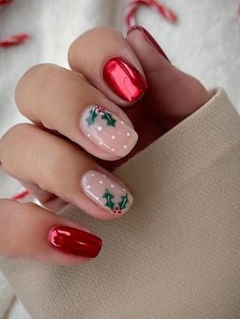 Mistletoe Chrome Nails Festive Holiday Nails, Red Christmas Nails, Cute Christmas Nails, Nails Now, Christmas Nail Art Designs, Red Nail Designs, Festival Nails, Xmas Nails, Christmas Nail Designs