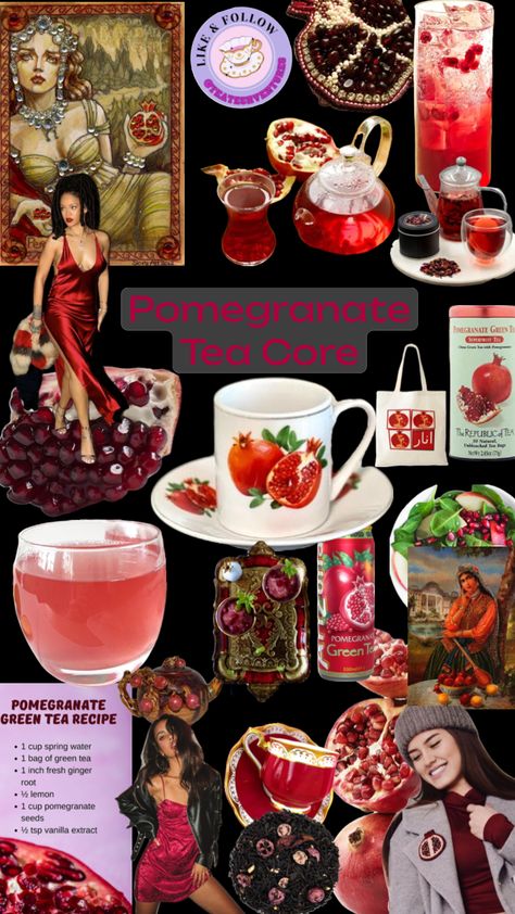 Pomegranate Persephone, Pomegranate Aesthetic, Pomegranate Green Tea, Pomegranate Tea, Persian Tea, Green Tea Recipes, Types Of Tea, Ginger Root, Pomegranate Seeds