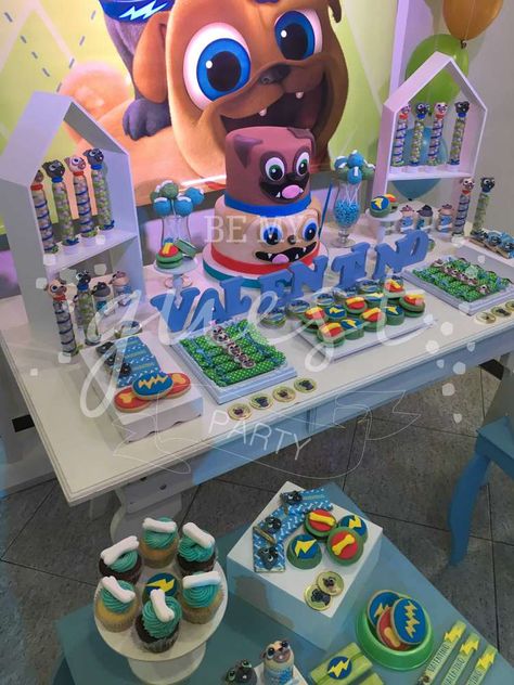 Valentino's Puppy Dog Pals birthday party | CatchMyParty.com Bingo And Rolly Puppy Dog Pals Birthday, Puppy Dog Pals Birthday Party, Baby Shower Songs, Puppy Pals, Dog Themed Birthday Party, Puppy Dog Pals, Puppy Birthday Parties, Baby Boy 1st Birthday Party, Boy Birthday Party Themes