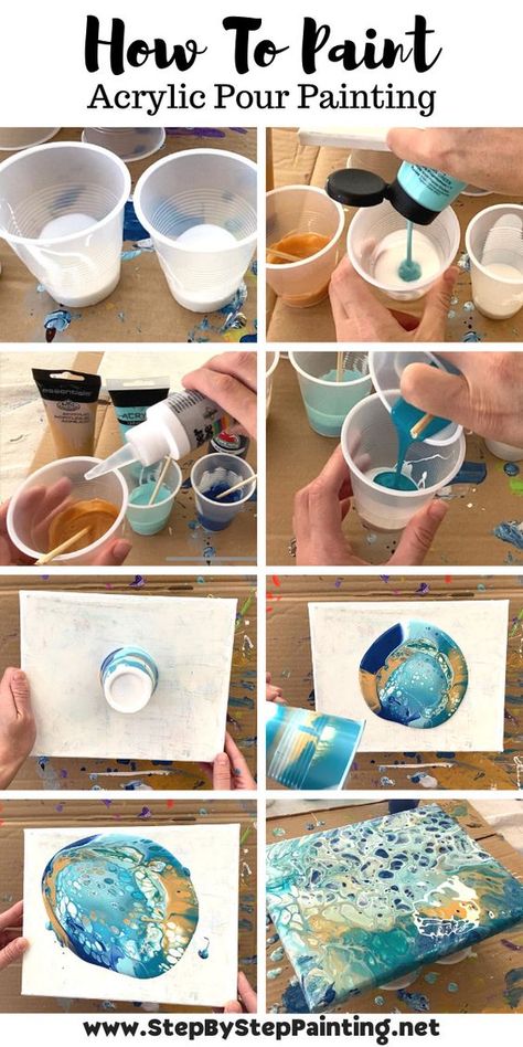 Acrylic Pouring For Beginners - Step By Step Painting Seni Resin, Pour Painting Techniques, Paint Pours, Acrylic Paint Pour, Acrylic Art Projects, Acrylic Paint Pouring, Acrylic Painting Diy, Acrylic Pouring Techniques, Pour Paint