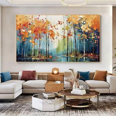 Acrylic Canvas Painting For Living Room, Large Acrylic Painting Ideas, Large Paintings For Living Room, Abstract Forest Painting, Abstract Wall Art Living Room, Minimalist Tree, Forest Abstract, Abstract Tree Painting, Fall Living Room Decor