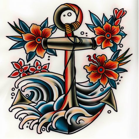 Beautiful Traditional anchor tattoo style digital print ready to be placed on what ever you desire mugs, phone cases, wall art, blankets, the possibilities  are only limited by your imagination. Old Style Flower Tattoo, Navy American Traditional Tattoo, Traditional Phone Tattoo, Traditional American Style Tattoo, Anchor Tattoo American Traditional, Neo Traditional Flower Tattoo Design, Underwater Sleeve, Traditional Tattoo Cover Up, Traditional Nautical Tattoo