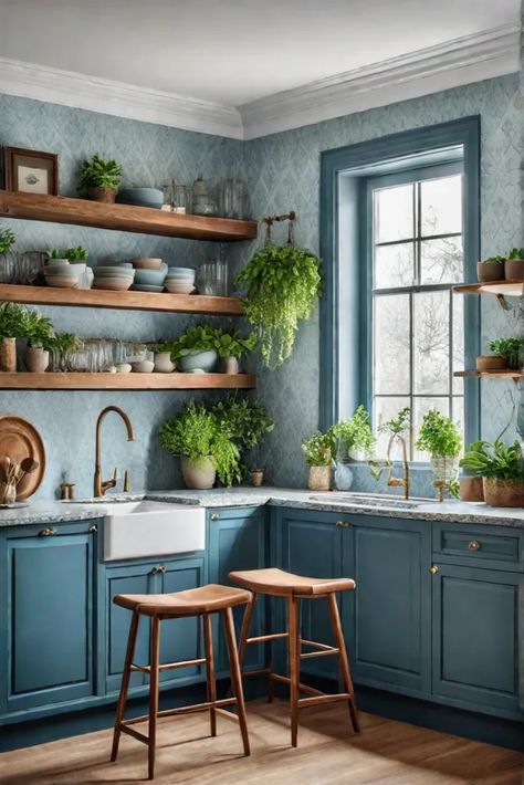 Soothing color palette wallpaper in a naturalthemed kitchen Kitchen Wallpaper Texture, Creative Wallpaper Ideas, Color Palette Wallpaper, Kitchen Wallpaper Ideas, Farrow And Ball Kitchen, Palette Wallpaper, Traditional Style Kitchen, Grey Counter, Apartment Things