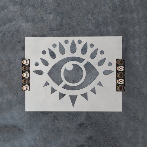 Reusable ramybe evil eye stencil on 10 mil thick Mylar made in USA. Mylar is a thick plastic like material that is washable and extremely durable. Our stencils are laser-cut in a wide variety of sizes and shipped out in only 1 business day. Evil Eye Stencil, Eye Stencil, Evil Eye Art, Doodle Borders, Halloween Stencils, Evil Eye Design, Paint Thinner, Wall Stencils, Stained Glass Projects