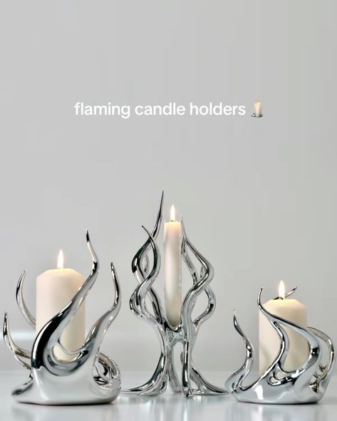 3d Print Candle Holder, 3d Printed Candle Holder, Silver Room Decor, 3d Printing Ideas Creative, Candle Holder Aesthetic, Flaming Candle, Art Diorama, Candle Lighting, Printed Candles