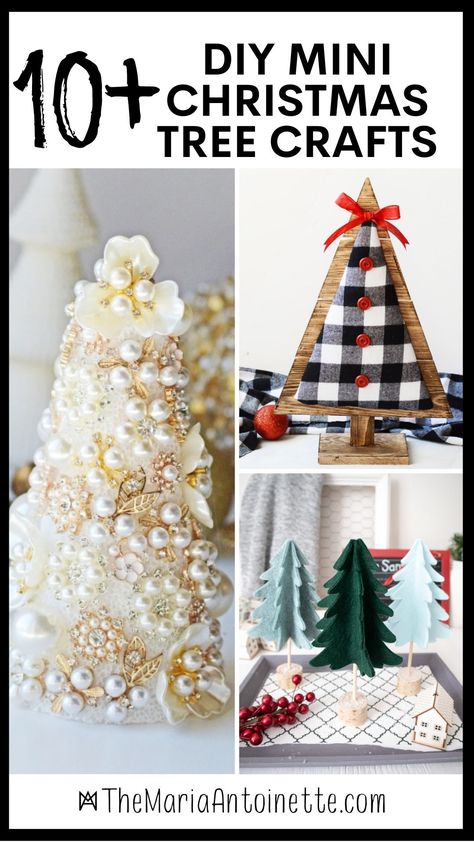 There's no such thing as too many Christmas trees, especially mini ones. In this DIY, you'll find some creative mini Christmas tree crafts. Small Tree Craft Ideas, Mini Christmas Tree Diy Crafts, Mini Christmas Tree Display, Mini Christmas Tree Crafts, Diy Mini Christmas Trees Craft Ideas, Diy Mini Christmas Tree Ideas, Dollar Tree Mini Christmas Tree Ideas, Diy Small Christmas Tree, Mini Christmas Tree Ideas